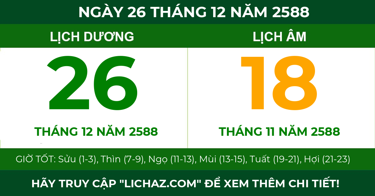 lịch âm ngày 26 tháng 12 năm 2588