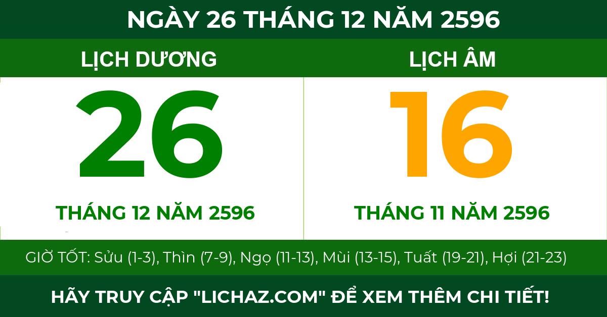lịch âm ngày 26 tháng 12 năm 2596