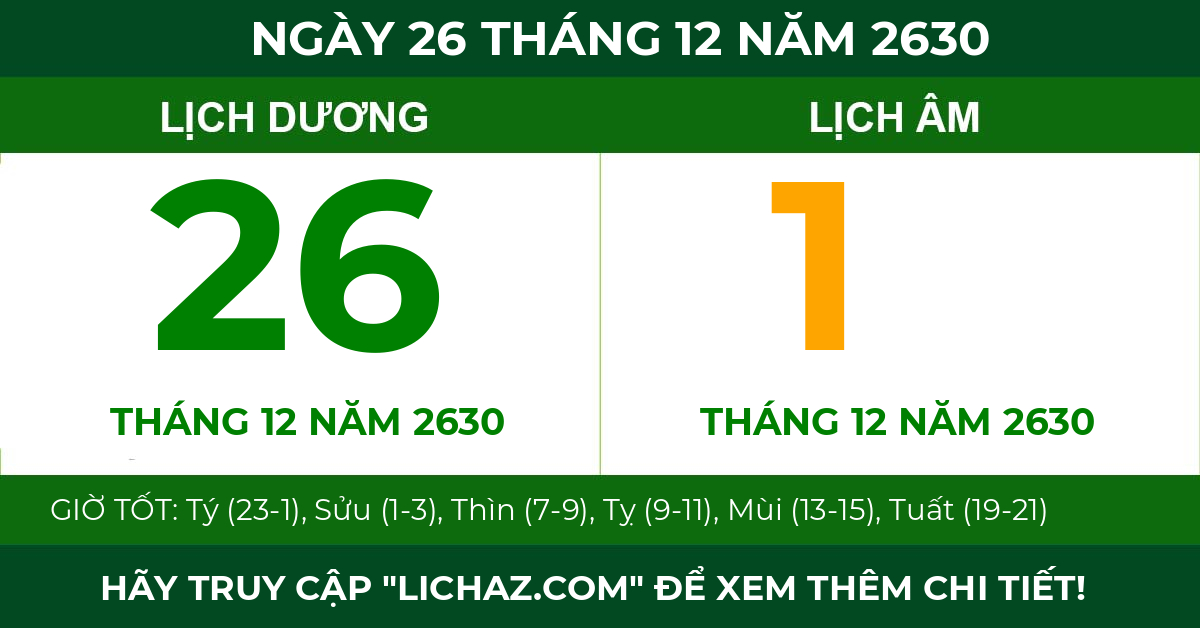 lịch âm ngày 26 tháng 12 năm 2630
