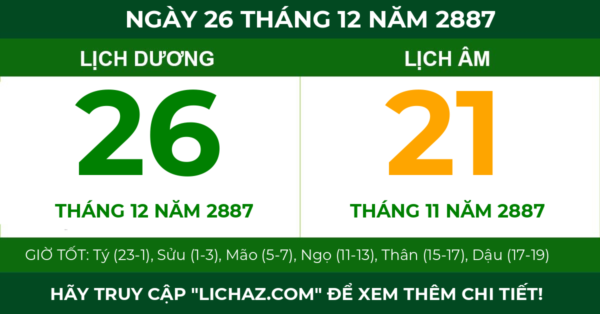 lịch âm ngày 26 tháng 12 năm 2887