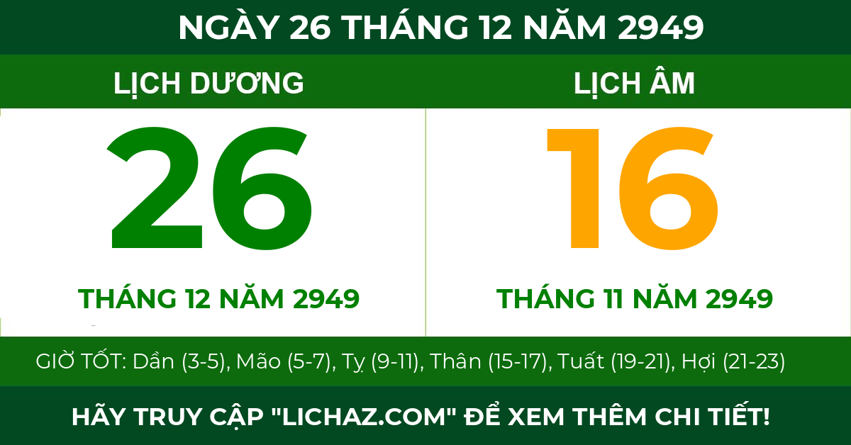 lịch âm ngày 26 tháng 12 năm 2949