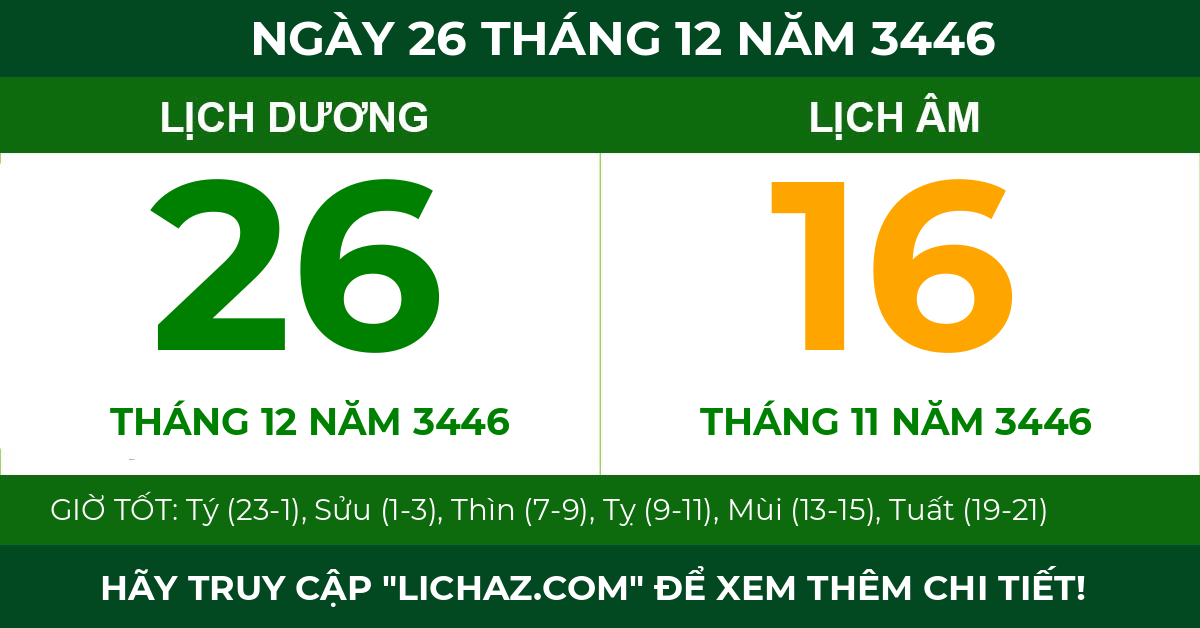 lịch âm ngày 26 tháng 12 năm 3446