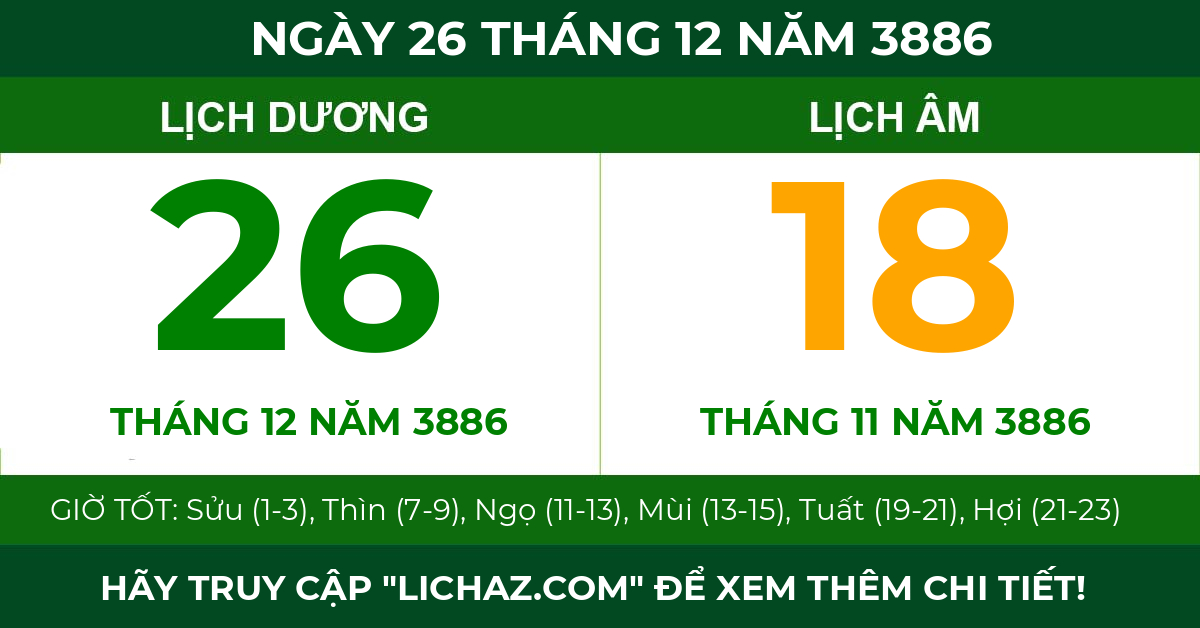 lịch âm ngày 26 tháng 12 năm 3886