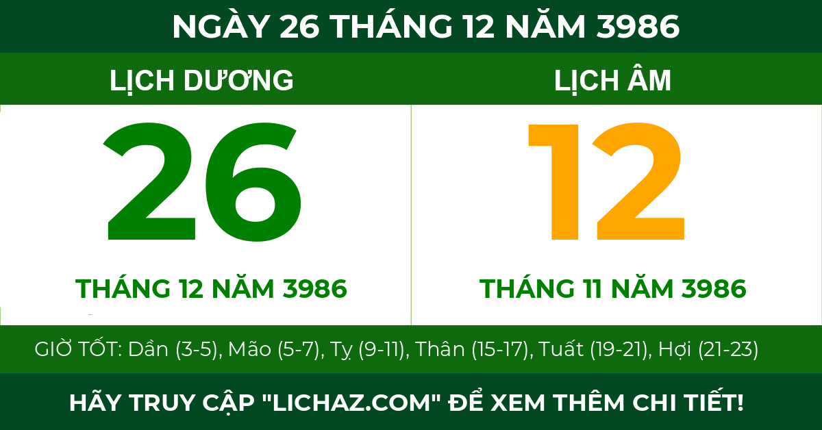 lịch âm ngày 26 tháng 12 năm 3986