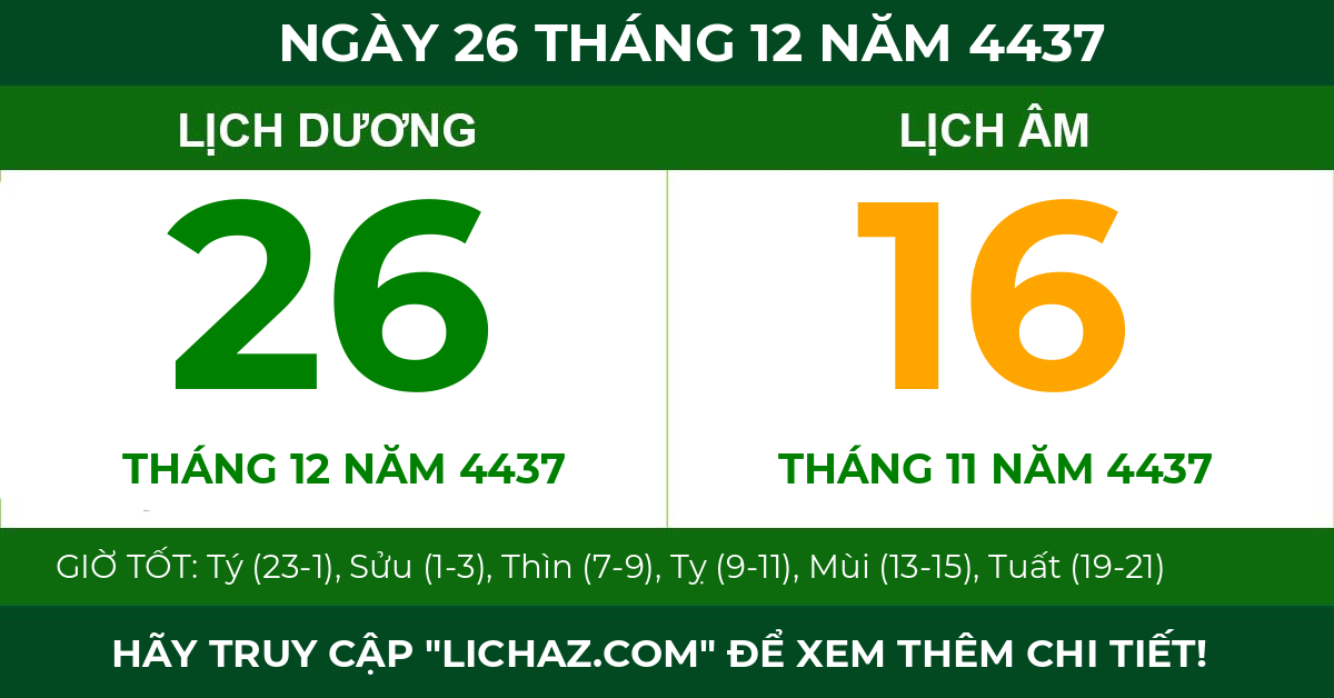 lịch âm ngày 26 tháng 12 năm 4437