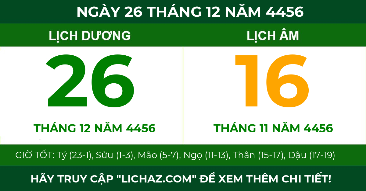 lịch âm ngày 26 tháng 12 năm 4456