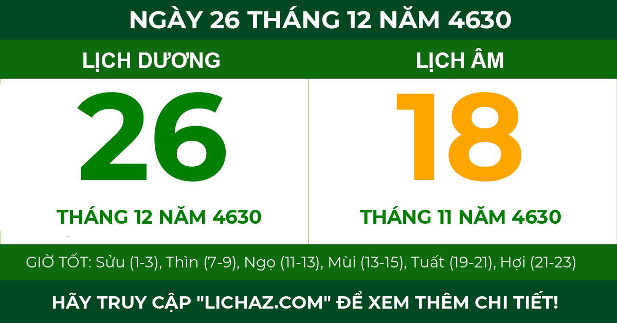 lịch âm ngày 26 tháng 12 năm 4630