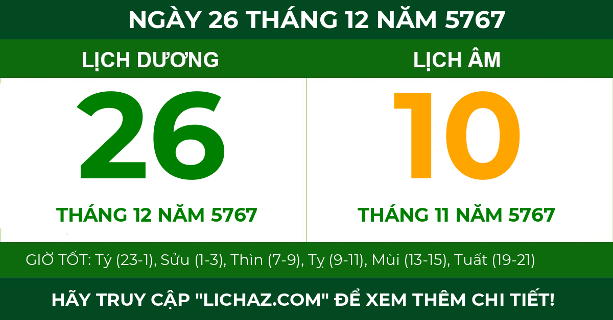 lịch âm ngày 26 tháng 12 năm 5767