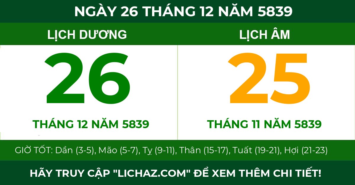 lịch âm ngày 26 tháng 12 năm 5839