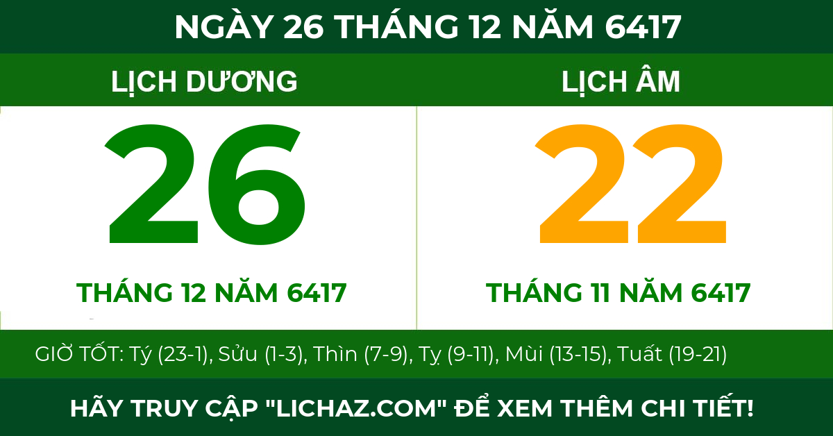 lịch âm ngày 26 tháng 12 năm 6417