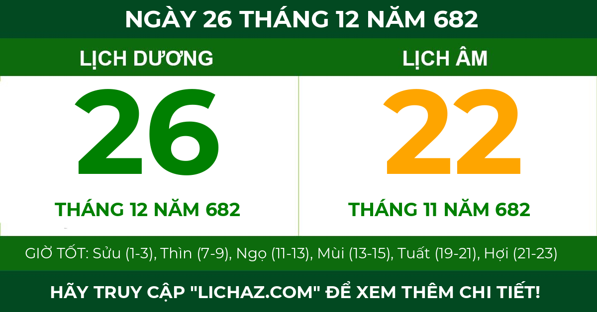 lịch âm ngày 26 tháng 12 năm 682