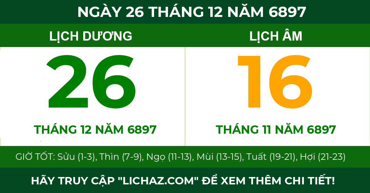 lịch âm ngày 26 tháng 12 năm 6897