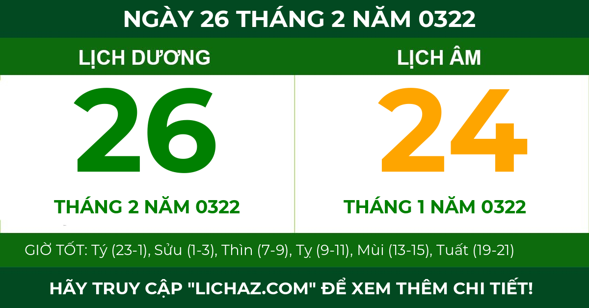 lịch âm ngày 26 tháng 2 năm 0322