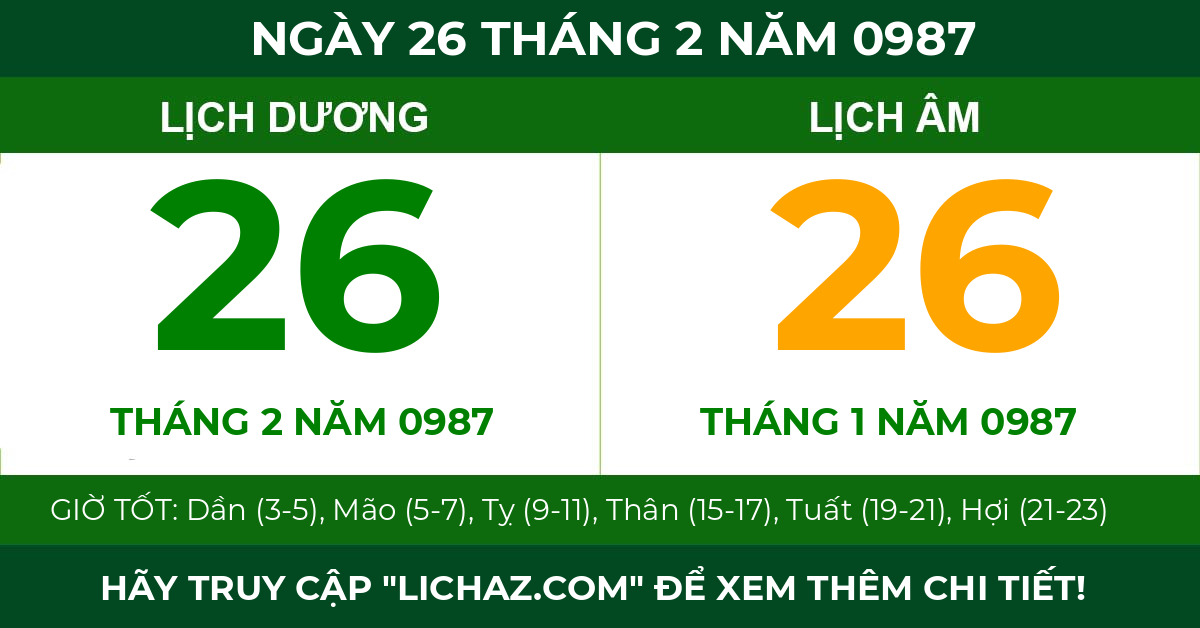 lịch âm ngày 26 tháng 2 năm 0987
