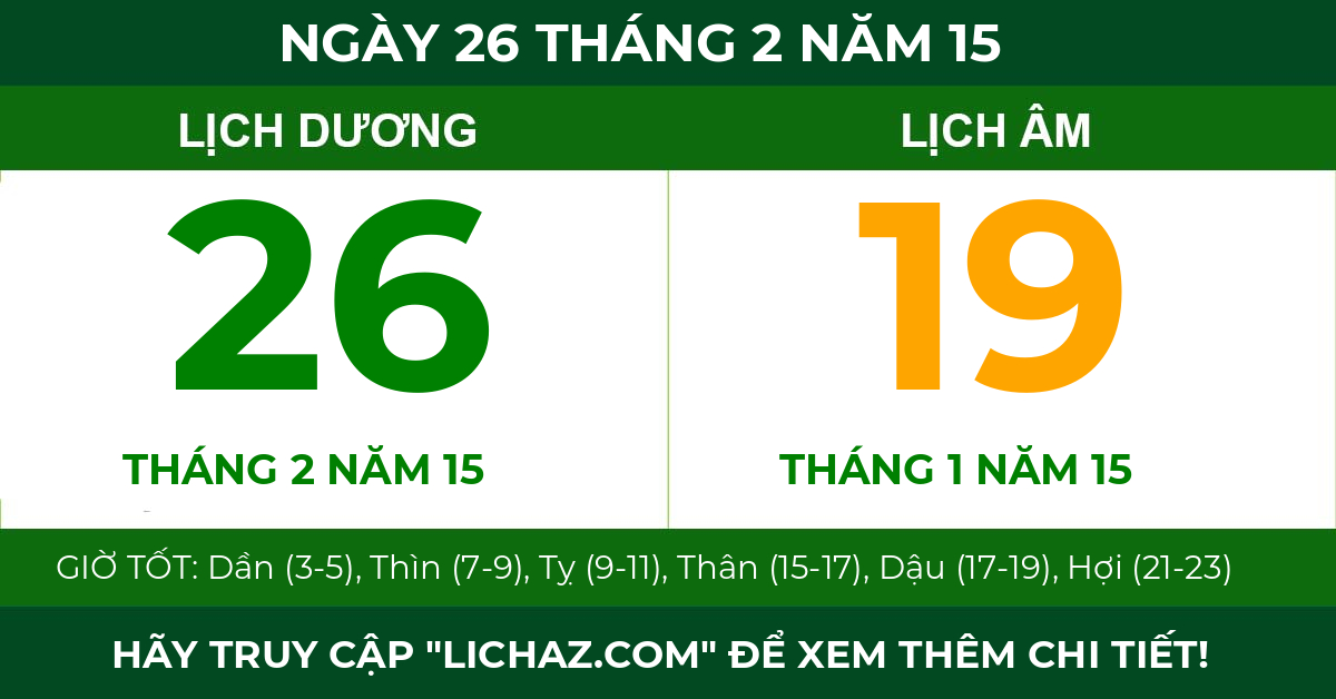 lịch âm ngày 26 tháng 2 năm 15