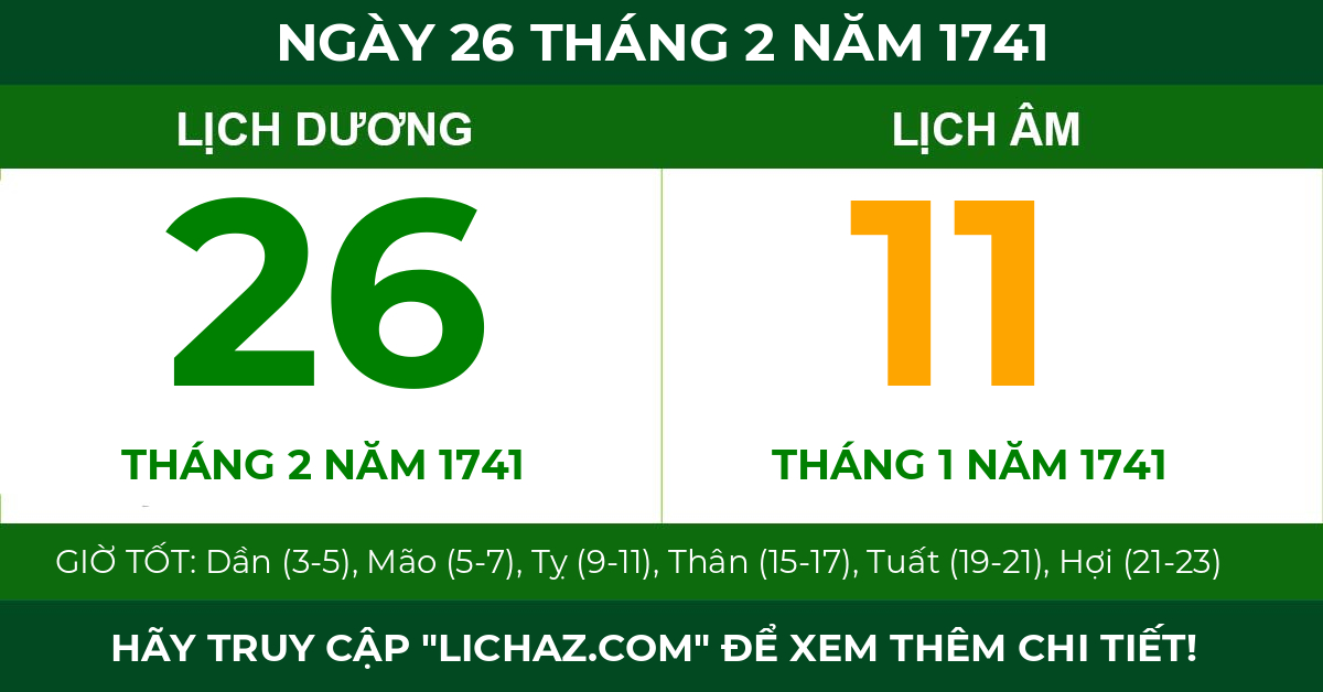 lịch âm ngày 26 tháng 2 năm 1741