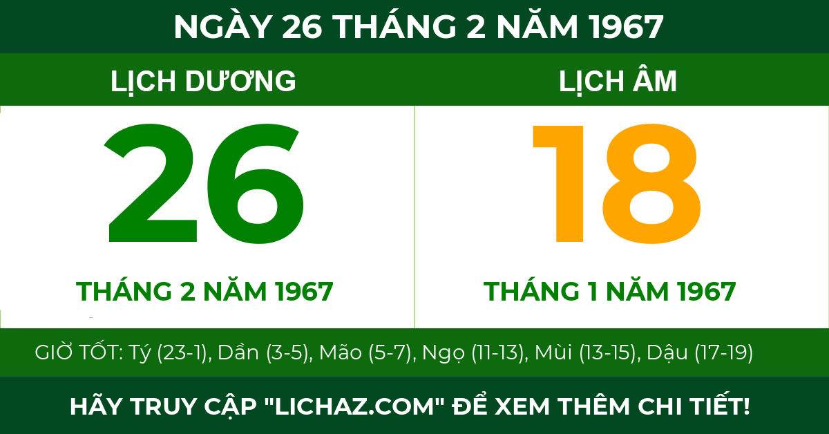 lịch âm ngày 26 tháng 2 năm 1967