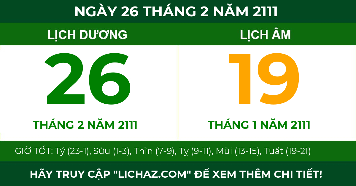 lịch âm ngày 26 tháng 2 năm 2111