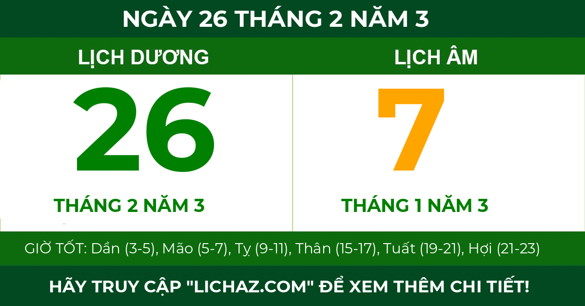 lịch âm ngày 26 tháng 2 năm 3