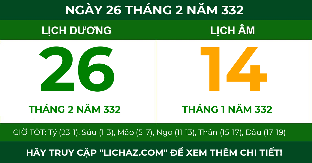 lịch âm ngày 26 tháng 2 năm 332