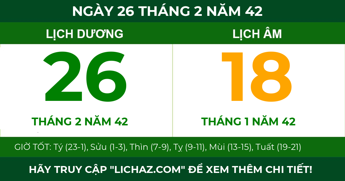 lịch âm ngày 26 tháng 2 năm 42