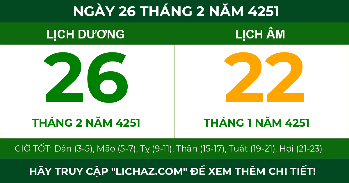 lịch âm ngày 26 tháng 2 năm 4251