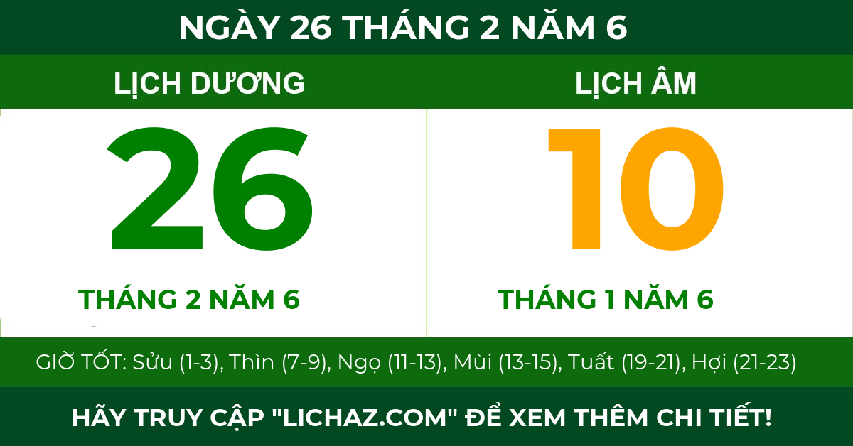 lịch âm ngày 26 tháng 2 năm 6