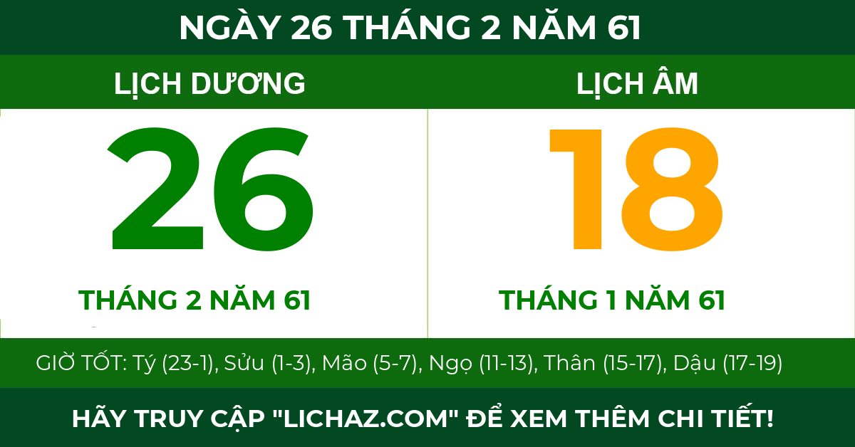 lịch âm ngày 26 tháng 2 năm 61