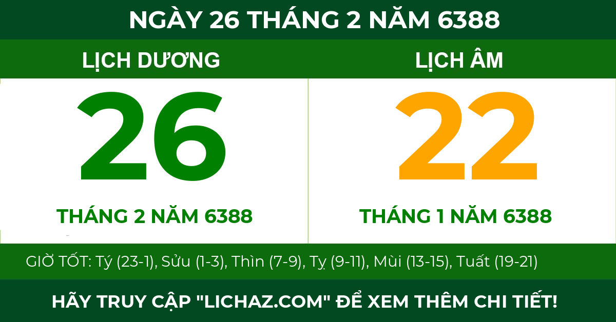 lịch âm ngày 26 tháng 2 năm 6388