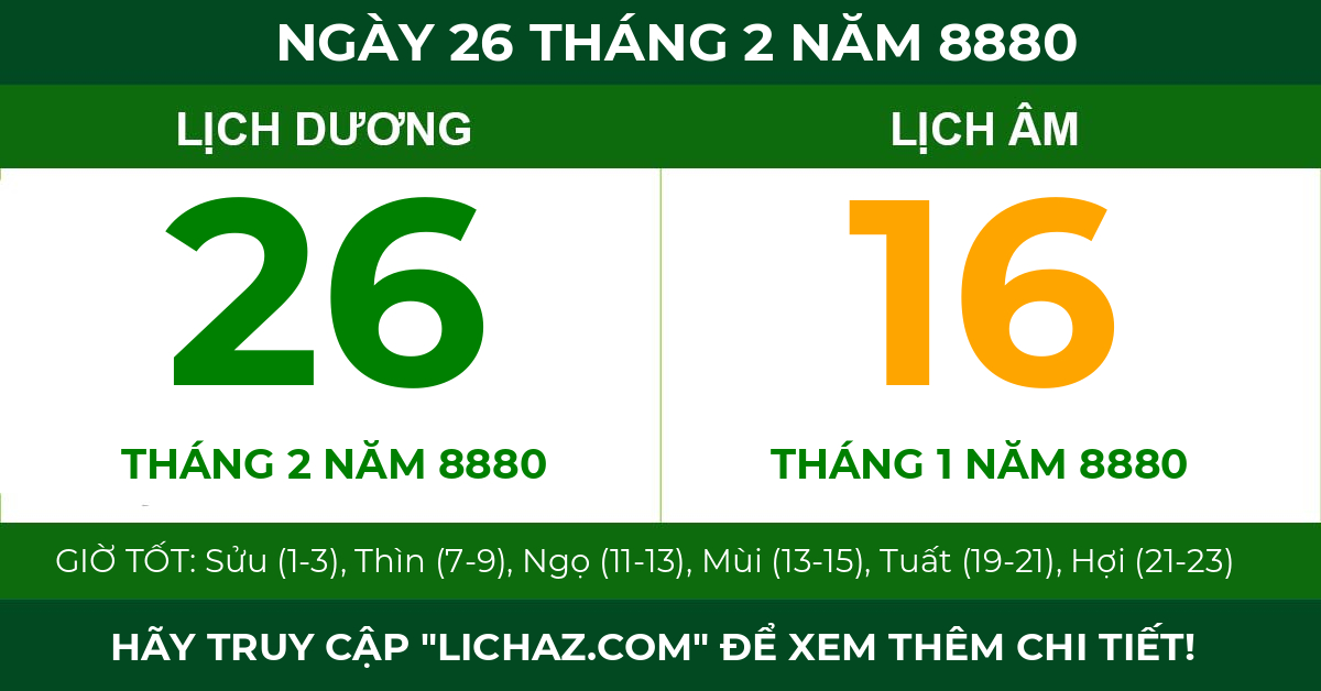 lịch âm ngày 26 tháng 2 năm 8880