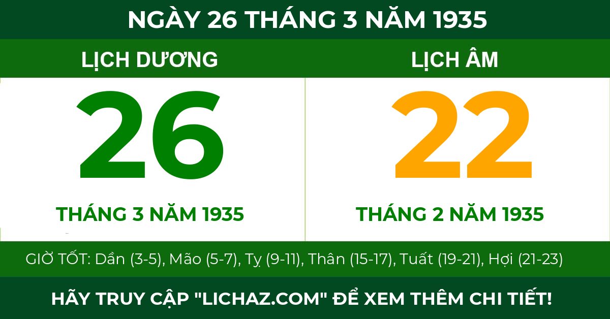 lịch âm ngày 26 tháng 3 năm 1935