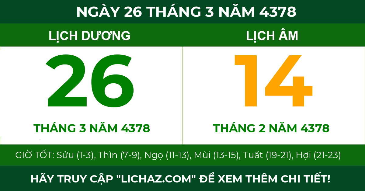lịch âm ngày 26 tháng 3 năm 4378