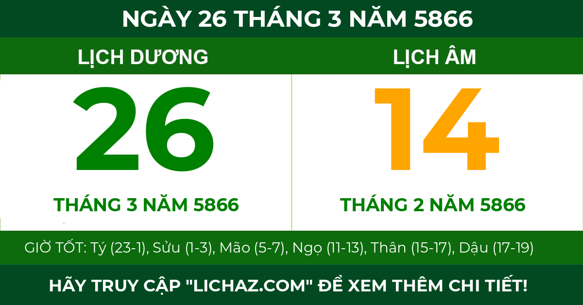 lịch âm ngày 26 tháng 3 năm 5866