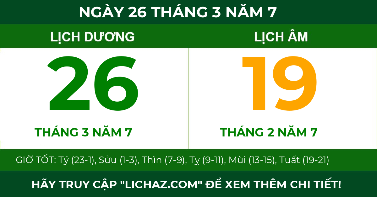 lịch âm ngày 26 tháng 3 năm 7