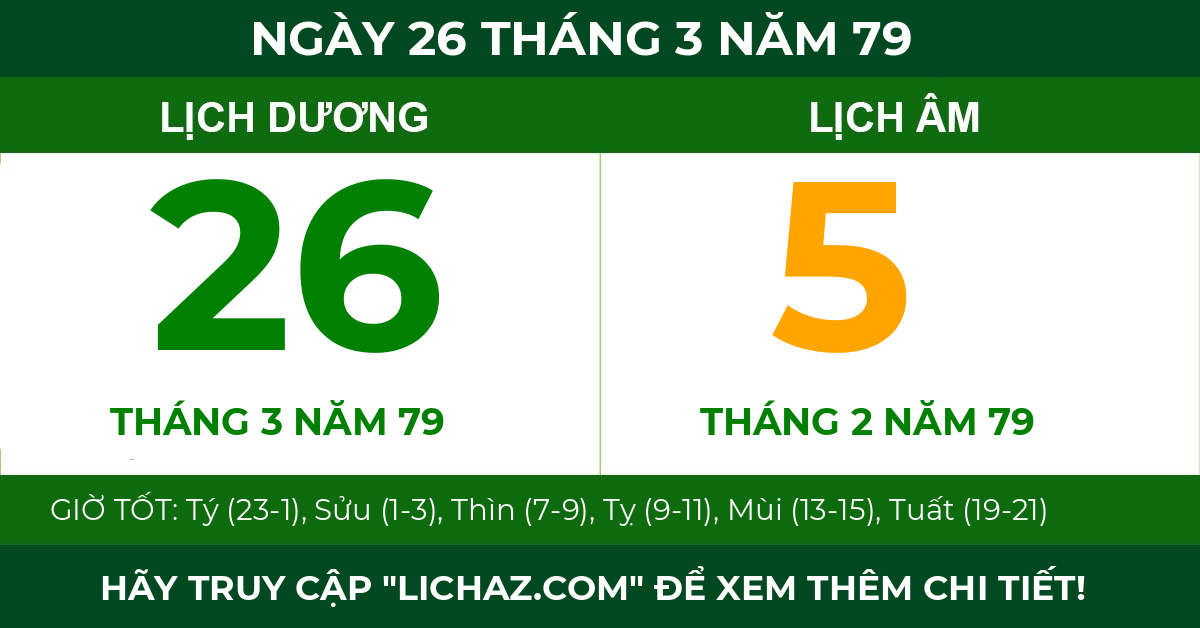 lịch âm ngày 26 tháng 3 năm 79