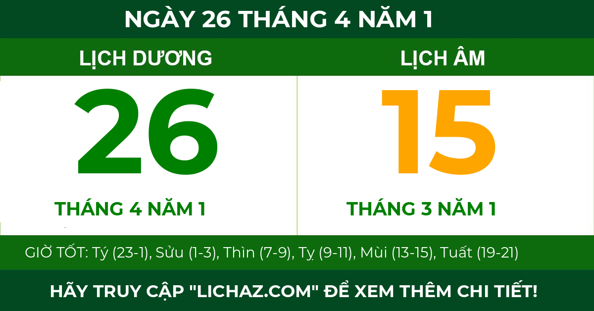 lịch âm ngày 26 tháng 4 năm 1