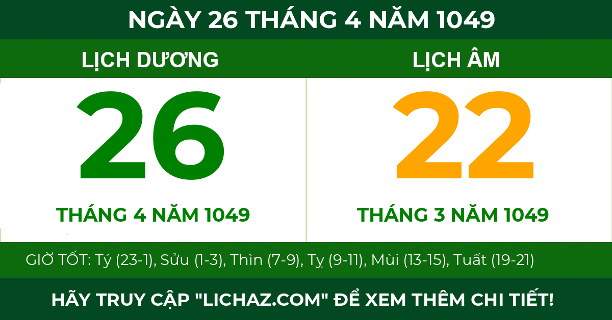 lịch âm ngày 26 tháng 4 năm 1049