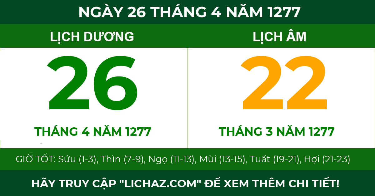 lịch âm ngày 26 tháng 4 năm 1277