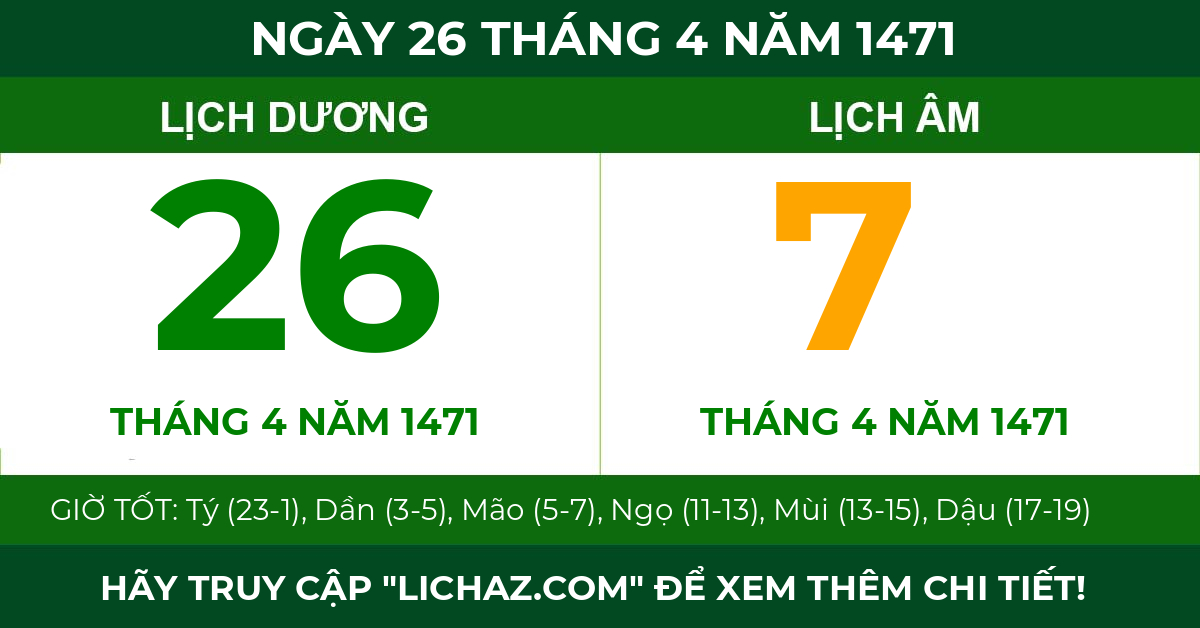 lịch âm ngày 26 tháng 4 năm 1471