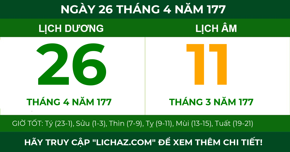 lịch âm ngày 26 tháng 4 năm 177