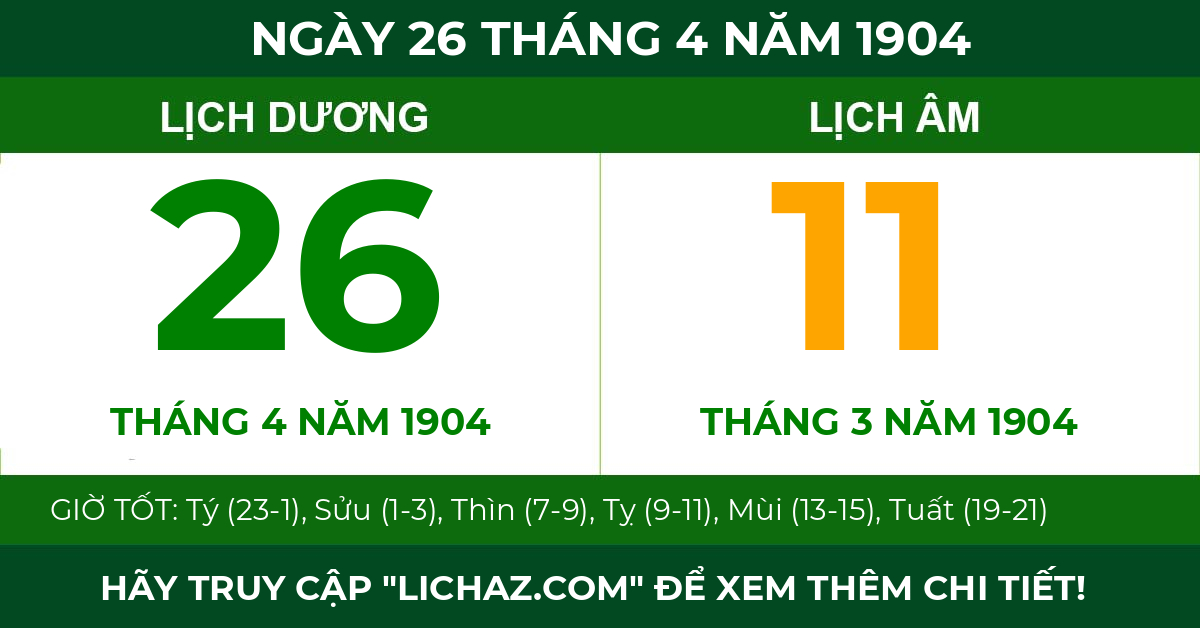 lịch âm ngày 26 tháng 4 năm 1904