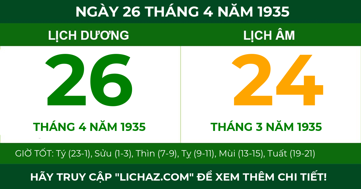 lịch âm ngày 26 tháng 4 năm 1935