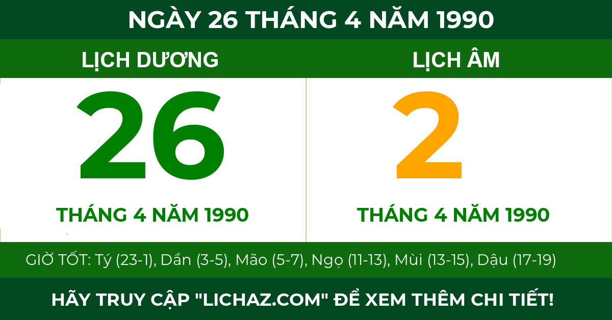 lịch âm ngày 26 tháng 4 năm 1990