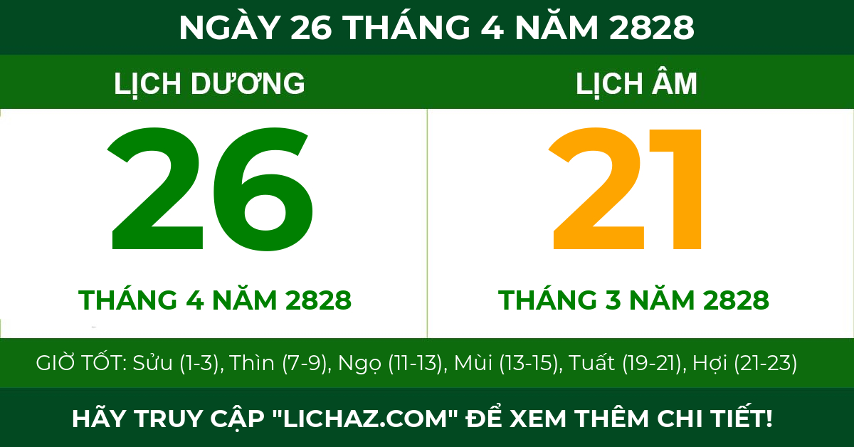 lịch âm ngày 26 tháng 4 năm 2828