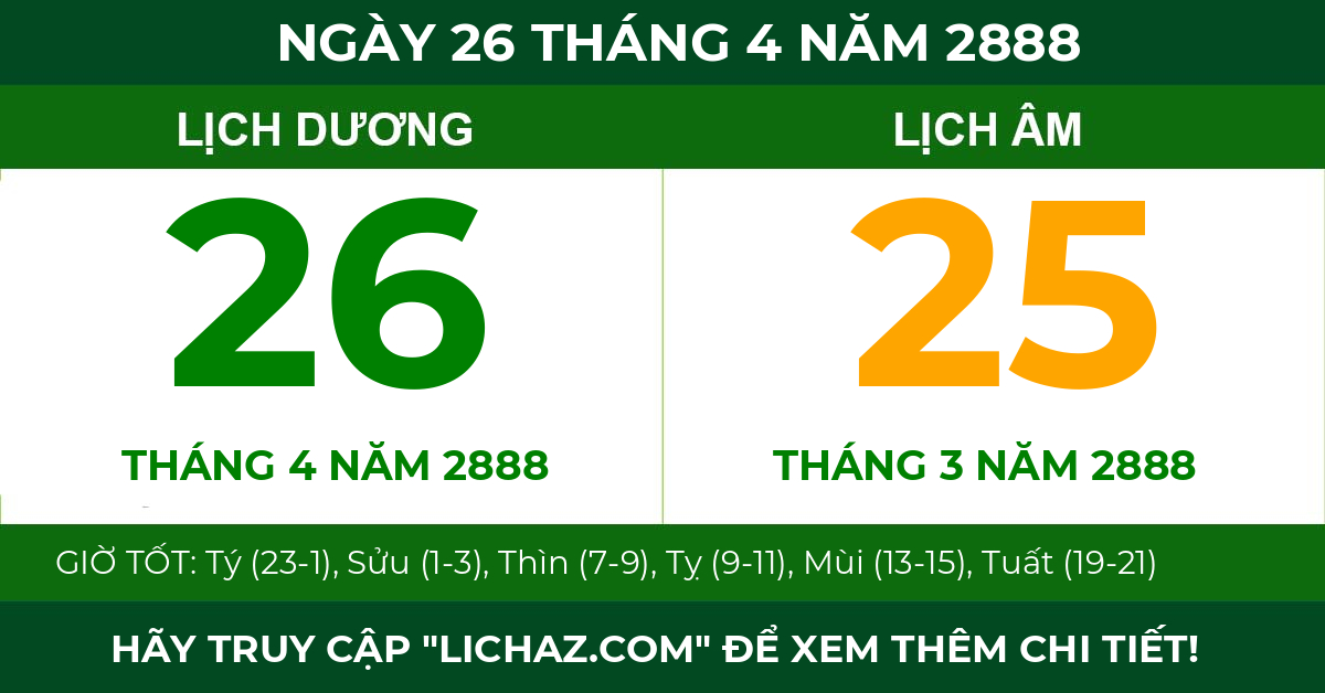 lịch âm ngày 26 tháng 4 năm 2888