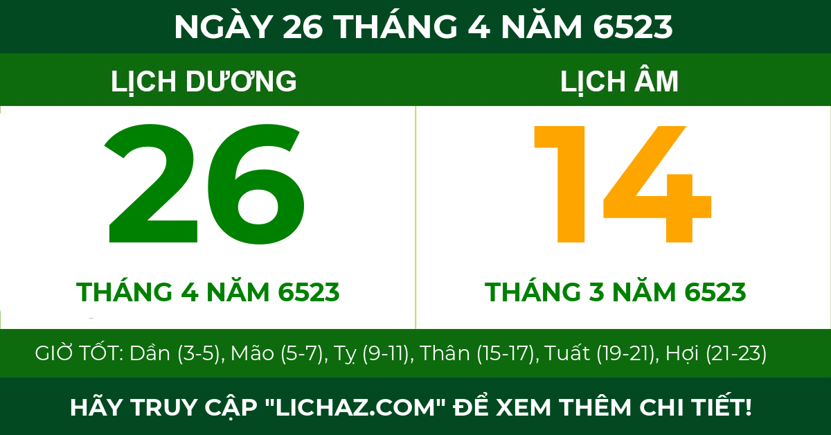lịch âm ngày 26 tháng 4 năm 6523