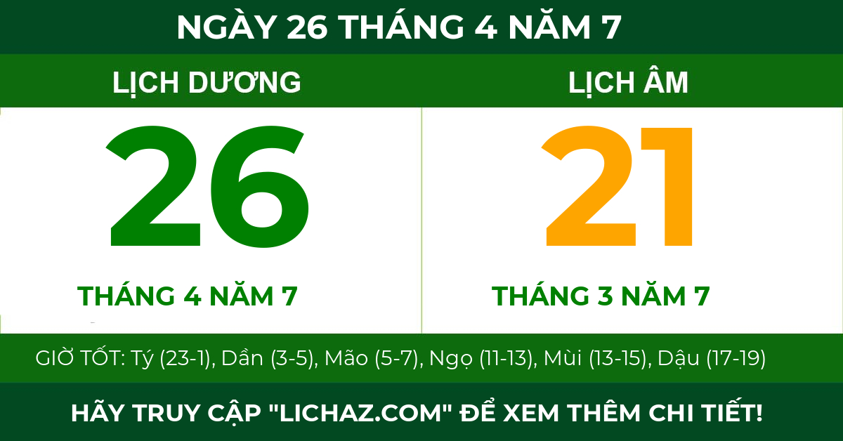lịch âm ngày 26 tháng 4 năm 7