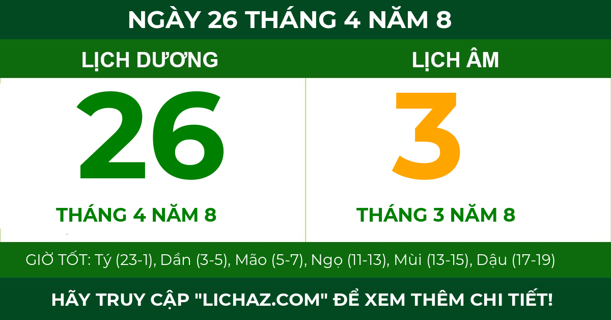 lịch âm ngày 26 tháng 4 năm 8