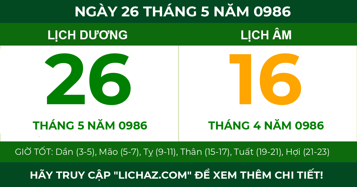 lịch âm ngày 26 tháng 5 năm 0986