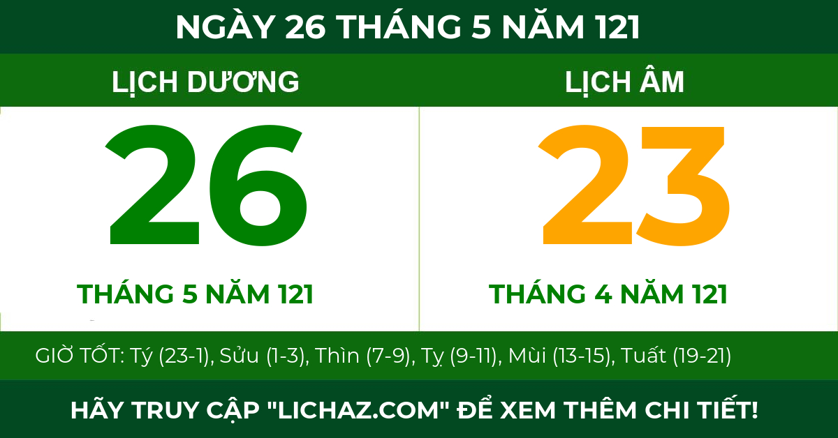 lịch âm ngày 26 tháng 5 năm 121